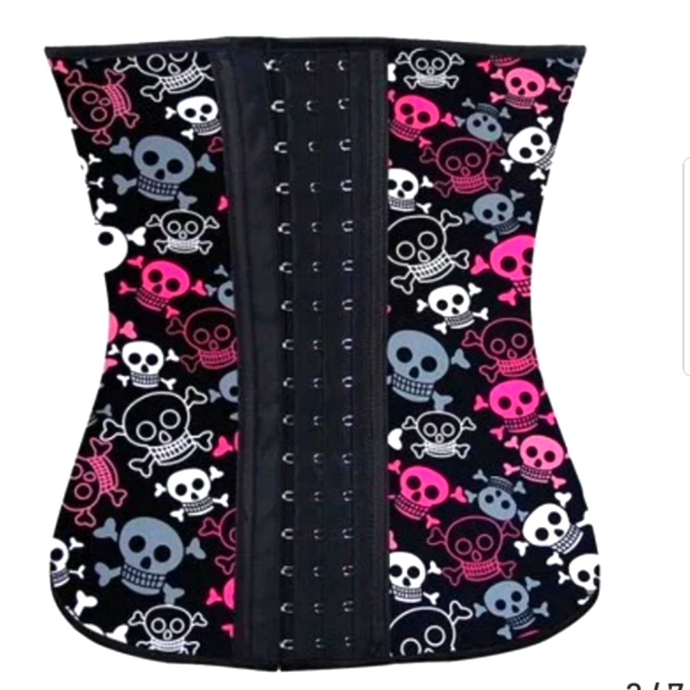 Black Pink Gray Waist Trainer China  Size2X US Size M/8/10 All Over Skulls New